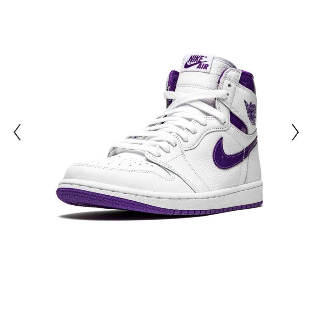 BOYS Air Jordan 1s White and Purple High-Top Sneakers